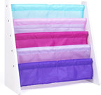 Humble Crew 4-Tier Kids Bookshelf, White/Pink/Purple/Blue - Premium Book Shelf for Kids Rooms with Four Deep Pockets - Toddle