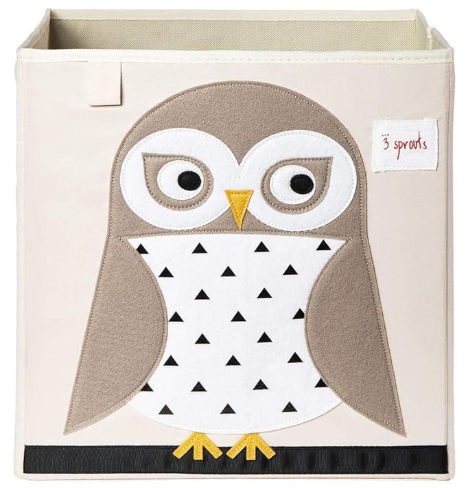 3 Sprouts Toy Storage Organizer: Toy Box Cube Organizer for Playroom, Nursery - Foldable Storage Bin - Owl