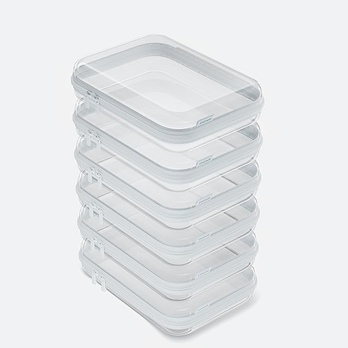 CoiiJoii 6PCS Clear Hard Shell Zipper Case,Portable Cosmetic Bag with Zipper,Kid's Toy Storage Organizer Bins,Hard Plastic Ca