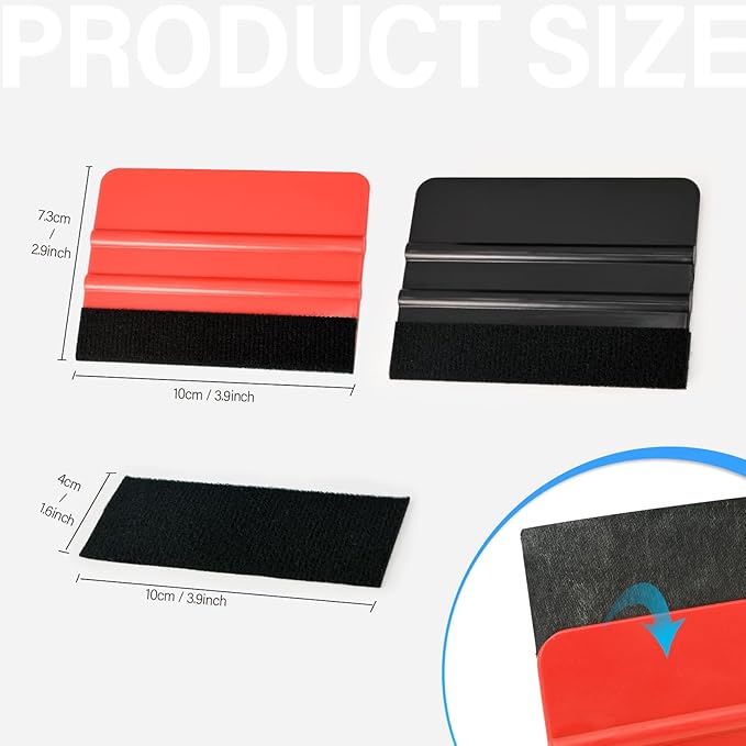 Gomake 20 Pack Vinyl Squeegee with 20PCS Felt Fabric for Tint Film Decal Application Tool Vinyl Wrap Installation Wallpaper Smooth Tool (Black and Red, 20)