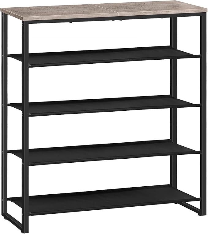 HOOBRO Shoe Rack, 5 Tier Shoe Storage Organizer with 4 Oxford Fabric Shelves and Top Panel, Holds 16-20 Pairs of Shoes, for E