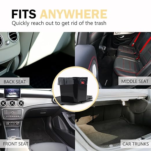 Large Black Car Trash Can Waterproof & Leakproof Car Garbage Bin with Floor Mat Clip, Anti-Slip Design, Portable Auto Trash Container for Car, SUV, Truck, or Van Durable & Easy to Clean