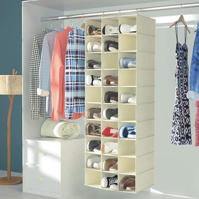 coastal rose Hanging Shoe Organizer for Closet, 30 Sections Hanging Closet Organizers and Storage Shelves Space Saving Shoe R
