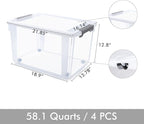 Citylife 58.1 QT Plastic Storage Bins with Latching Lids Stackable Storage Containers for Organizing Large Clear Storage Box 