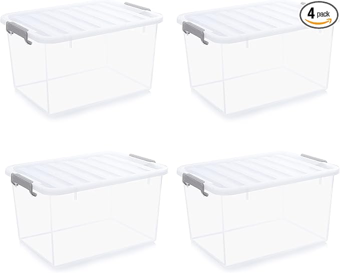 Citylife 44.4 QT Plastic Storage Bins with Latching Lids Stackable Storage Containers for Organizing Large Clear Storage Box 