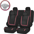 FH Group Unique Flat Cloth Full Set Car Seat Covers w. Silicone Steering Wheel Cover- Universal Fit for Most Cars, Trucks, SUVs or Vans (Burgundy/Black)