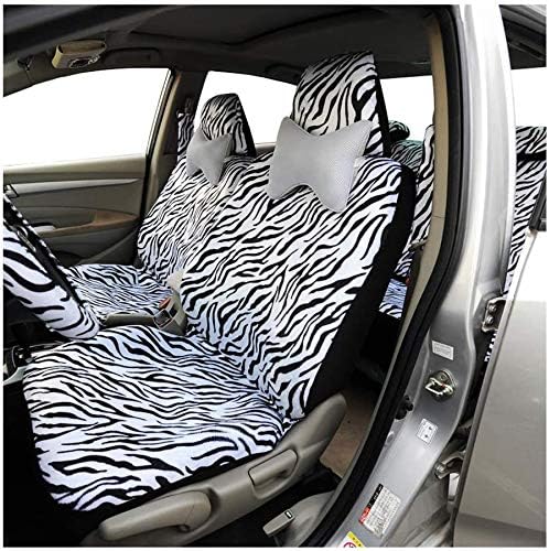 AUTOFAN Zebra Car Seat Covers for Full Set with 2 Seat Belt Pads & Universal 15 Inch Steering Wheel Cover Fit for Cars, Truck