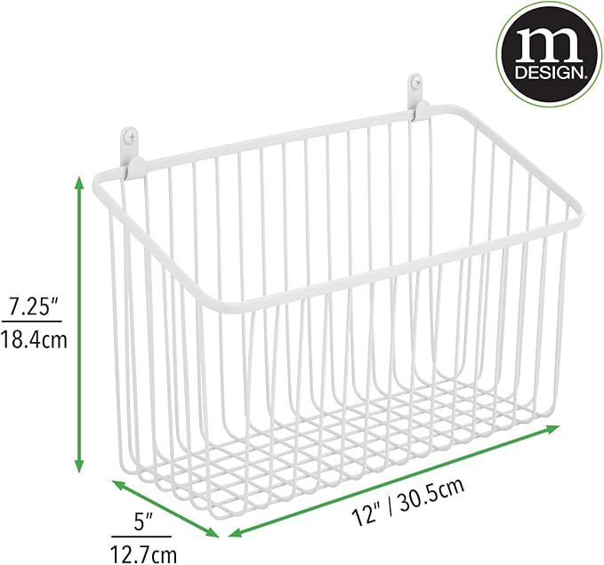 mDesign Small Metal Wire Wall Mounted Storage Organizer Basket Bin for Hanging in Kitchen, Garage, Entryway, Mudroom, Bedroom