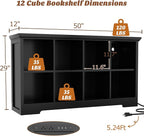 Aheaplus Wooden 8-Cube Storage Organizer with Charging Ports, Modern Cube Bookcase with Base, 3-Tier Floor Standing Open Cubb