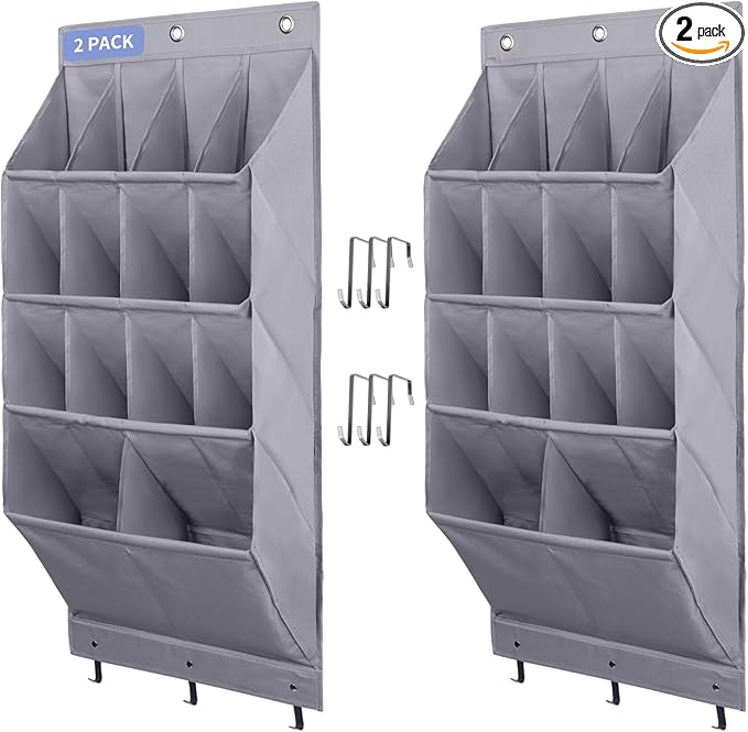 FENTEC 2 Pack Over the Door Shoe Organizer, Hanging Shoe Organizer Rack,24 Large Pockets and 4 Larger Storage Various Compart