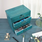 Wooden Storage Box with 4 Drawers Vintage Office Supplies and Accessories Letter Tray Wood Desktop School Supply Organizer Li