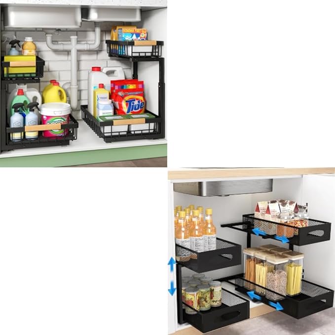 Kitstorack 2 Pack Under Sink Organizer+ 1Pack Under Sink Organizer