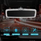 Bling Rhinestone Rear View Mirror Cover, Car Rea r Views Mirro r with Crystal Diamonds Bling Rhinestones Ca r Rears Vie w Mirrors Cars Interior Trim(White,Size:1.56x1.18inch)