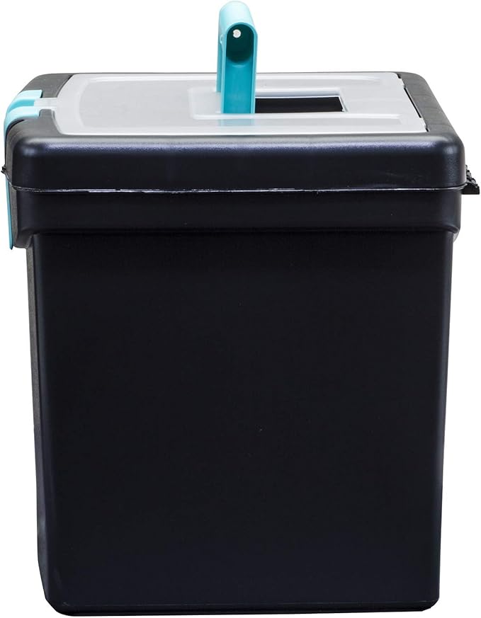 Storex Portable File Box, with Lockable XL Supply Storage Lid and Carry Handle, Black/Teal, 10.9 x 11 x 13.25 Inches, 2-Pack 