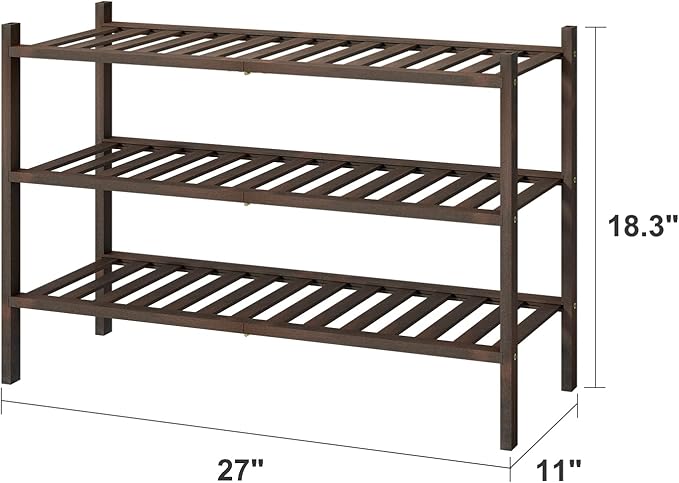 viewcare Shoe Rack for Closet, 3-Tier Bamboo Wood Shoe Racks, Stackable | Beautiful | Natural | Functional | Sturdy, Bamboo S
