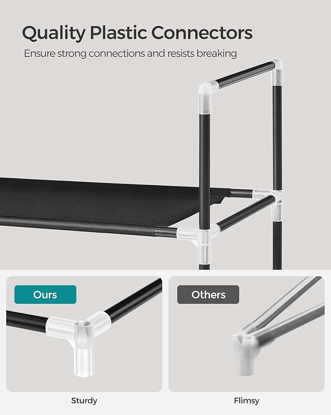 SONGMICS 3-Tier Shoe Rack, Shoe Storage for Hallway Closet, Slim and Space-Saving, Metal Frame, Non-Woven Fabric Shelves, Bla