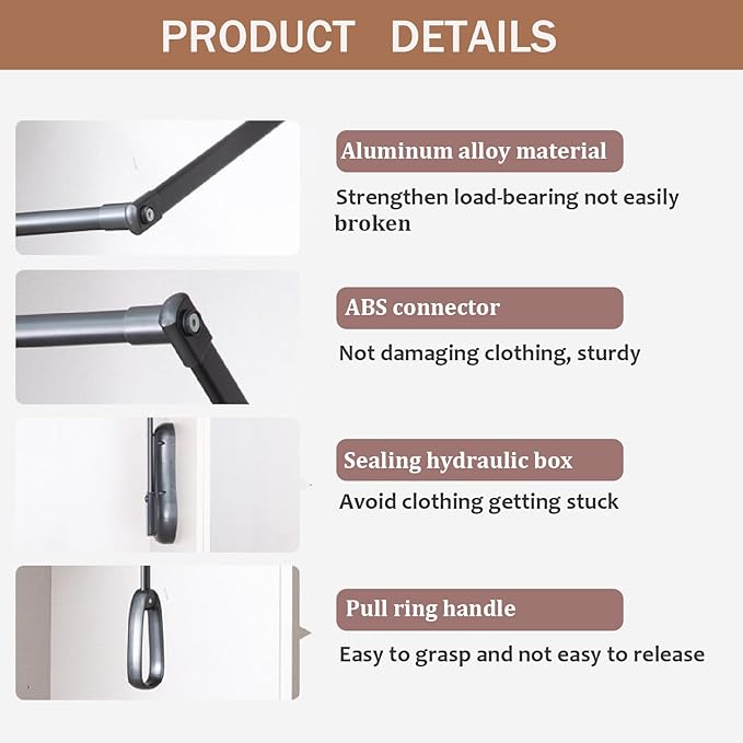 Pull Down Closet Rod for Hanging Clothes, Wardrobe Lift Rail Aluminum Alloy Organizer, Side Mounted Closet Rod for Kitchen Be