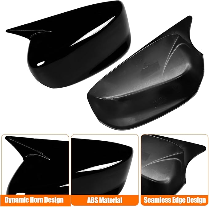 Yumzeco 2PCS Compatible with Honda Accord Ox Horn Side Mirror Covers 8th Gen W/O Stand Cover 2008-2012, Driver and Passenger Side Door Rearview Mirror Caps for Honda Accord W/O Light Hole-Glossy Black