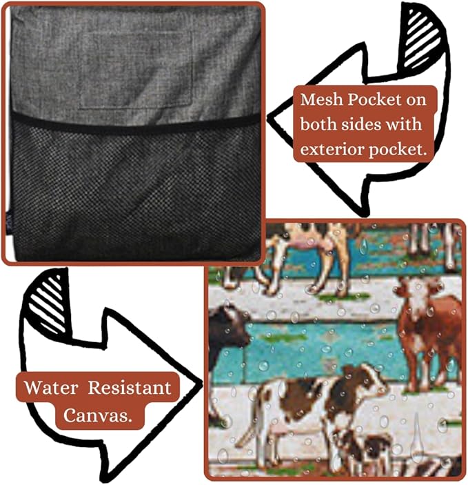 NGIL Extra Large Utility Tote Reusable Grocery Bag Oversized Collapsible for Groceries, Storage, Picnic, Beach (Country Cow-Black)