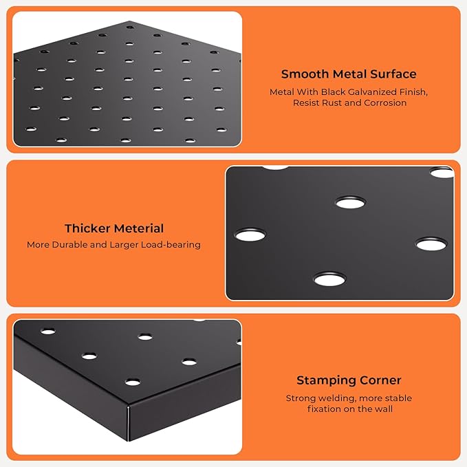 INCLY 4 Pack Peg Board, 12"x16" Upgrade Heavy Duty Metal Pegboard Panels, Black Pegboard Wall Organizer, Peg Board Panels for