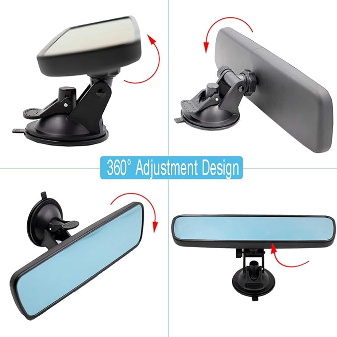 Anti-Glare Rear View Mirror,LECAMEBOR Blue HD Universal Car Interior Rear View Mirror with Adjustable Suction Cup (360° Adjustable Angle)