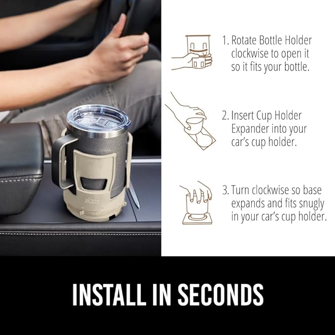 GORILLA GRIP Patent Pending Adjustable Car Cup Holder Expander, Keeps Water Bottle Secure, Expands to Fit 18 to 48 oz Large B