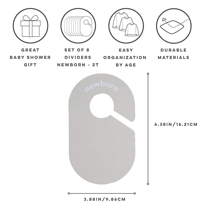 3 Sprouts Baby Closet Dividers 8-Piece Set Newborn to 2T - Double-Sided Organizer for Nursery Clothing Storage - Beige & Gray