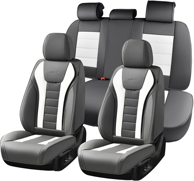 Coverado Car Seat Covers Full Set, Seat Covers for Cars, Front Seat Covers and Back Seat Cover Waterproof Leather Automotive 