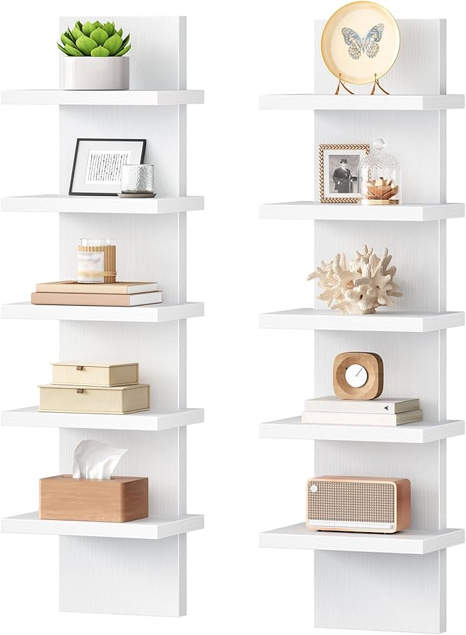 HOOBRO 5 Tier Wall Shelf Unit, 2 Pack Floating Shelves Wall Mounted, Wall Mount Vertical Shelving, Floating Storage Rack, Org