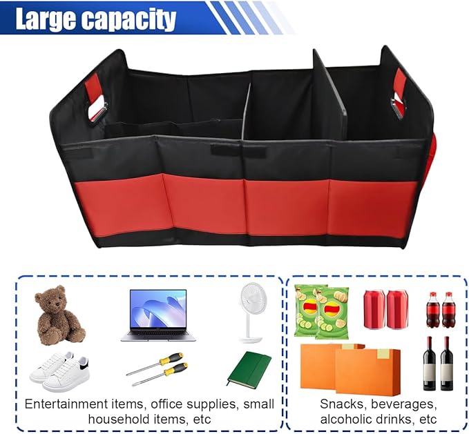 Car Trunk Organizer, Large Capacity Oxford Cloth Car Storage Box, Collapsible Multi-Compartment Organization Container,