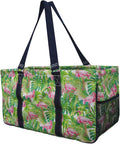 NGIL Extra Large Utility Tote Reusable Grocery Bag Oversized Collapsible for Groceries, Storage, Picnic, Beach (Flamingo Paradise-navy)