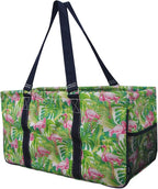 NGIL Extra Large Utility Tote Reusable Grocery Bag Oversized Collapsible for Groceries, Storage, Picnic, Beach (Flamingo Paradise-navy)