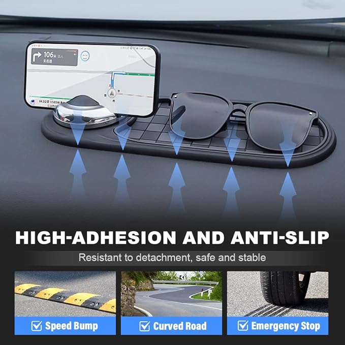 Multifunction Car Anti Slip Mat, Mobile Phone Bracket Anti-Slip Mat, Car Dashboard Mat with Temporary Parking Number, Large U