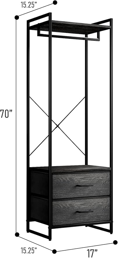 Sorbus Clothing Rack with Drawers - Clothes Stand Dresser - Wood Top, Steel Frame, & Fabric Drawers - Tall Closet Storage Org