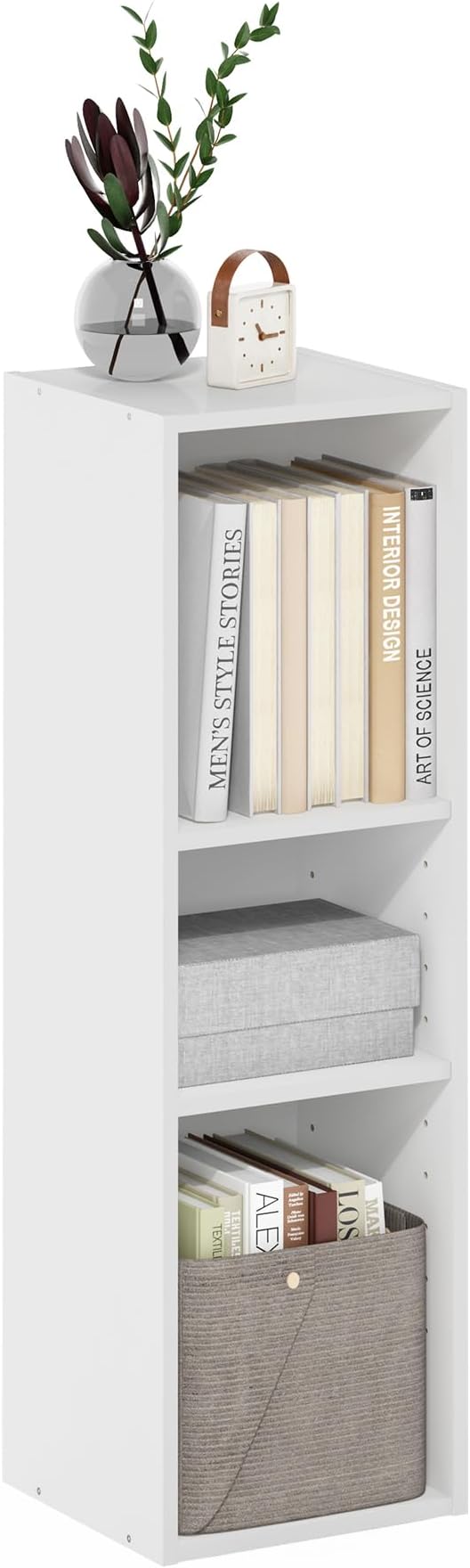 Furinno Fulda Book Shelf, 3-Tier Narrow Bookshelf, Bookcase with 10-in Width Storage Shelf, 9.3 x 9.8 x 31.5, for Living Room