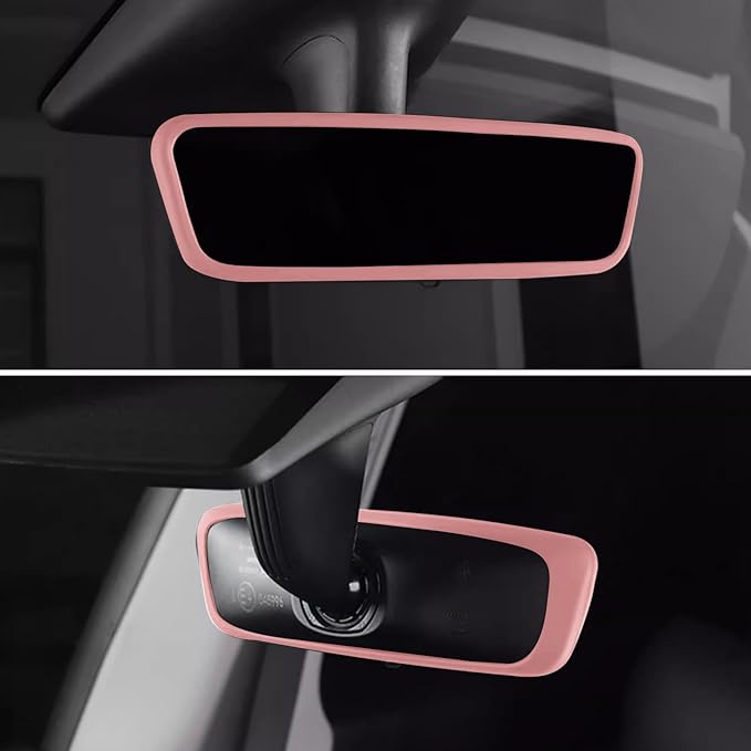 2PCS Protector Trim Frame Compatible with Tesla Model 3 Y 2020-2024 2025 2026 Screen Edge Frame Rearview Mirror Cover Interior Decorations Center Console Decor Highland Juniper Accessories Set (Pink)