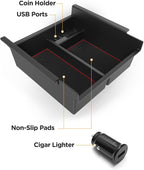 CarQiWireless Center Console Organizer Tray for Toyota 4Runner 2010-2020 2021 2022 2023 2024 5th Gen 4 Runner Accessories with USB Port Insert Armrest Box Secondary Storage Coin Change Holder Black