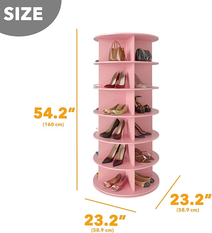 SpaceAid 6 Tier Rotating Shoe Rack Tower, Spinning Shoe Display Lazy Susan, Revolving 360 Shoe Rack Storage Round Carousel, V