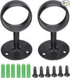 Ceiling Mount Curtain Rod Bracket 2 Pack, 2 Inch Stainless Steel Heavy Duty Flange Holders, Matte Black Closet Pole End Suppo