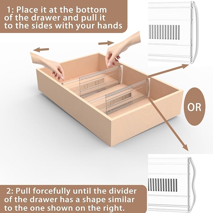 6 Pack Adjustable Drawer Dividers for Clothes,5" High Expandable From 13-21" Clear Drawer Organizers, PC Plastic Separators f
