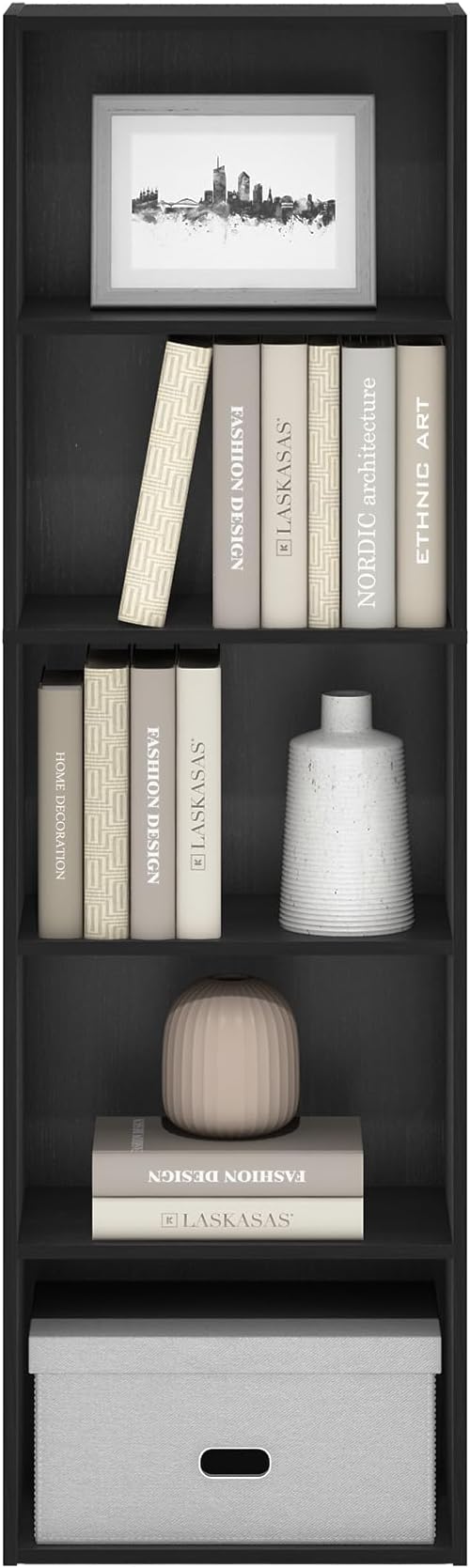 Furinno LUDER Book Shelf, 5-Tier Bookshelf, Bookcase with Open Shelves, 9.4 x 15.8 x 52, Easy Assembly, for Living Room, Bedr