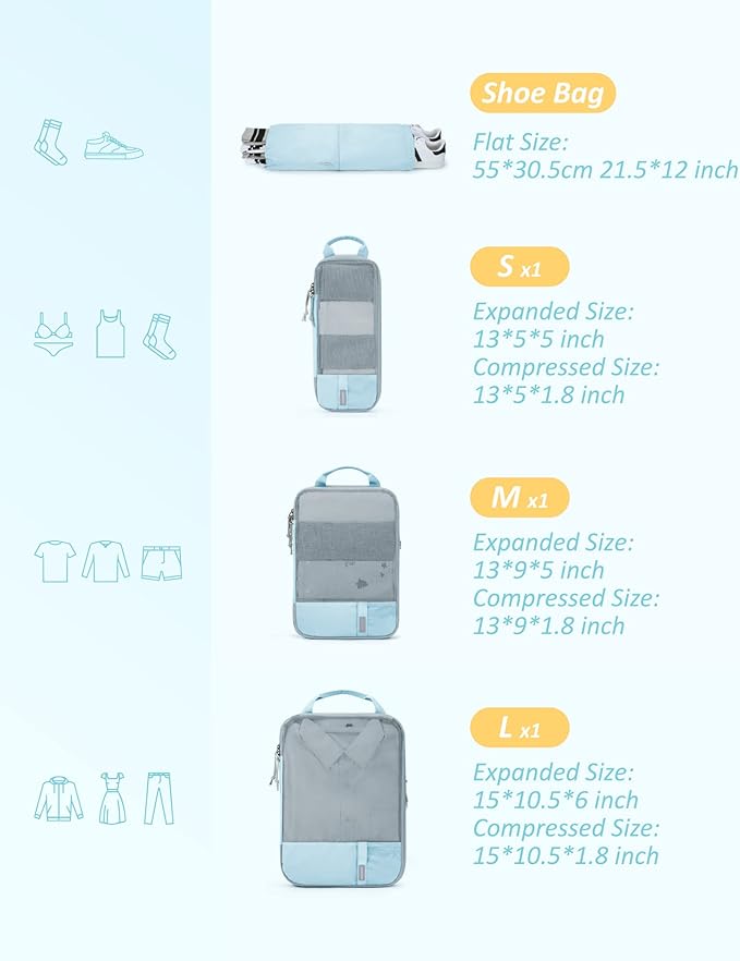 BAGSMART 6 Set /4 Set/2 Set Compression Packing Cubes for Travel, Lightweight Luggage Organizer Bags, Durable Space Saver Bag