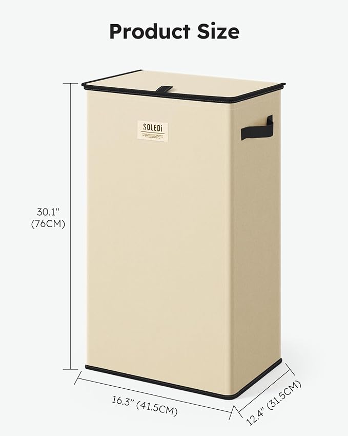 SOLEDI Laundry Hamper with Lid 100L Large & Tall Collapsible Laundry Basket, Clothes Hamper with Bag Removable Easy to Carry,
