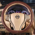 Carwales Elegant Men Steering Wheel Cover Leather for Car Hand-Made Wheel Wrap Hand Woven Universal 14.5-15 Inch Brown