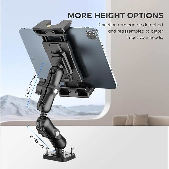 OHLPRO Tablet Mount for Truck - Heavy Duty Drill Base Tablet Holder for Car Dashboard, iPad Holder for All 5"-13" iPad Pro Samsung Galaxy Kindle fire Tablets and Car Wall etc. - 8-inch Arm