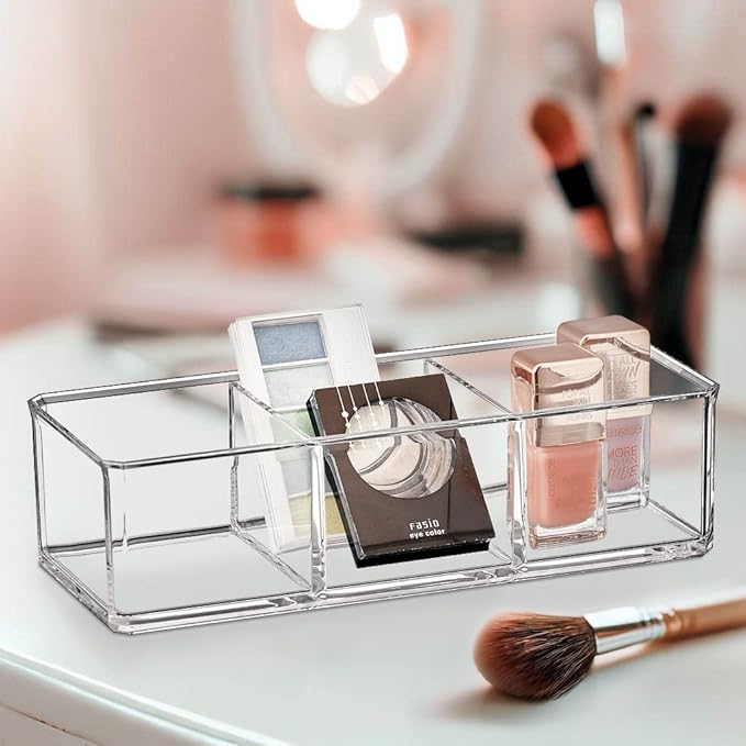 Amazing Abby - Glamour - 2-Pack Acrylic 3-Compartment Makeup Organizer, Transparent Plastic Lipstick Holder, Perfect Bathroom