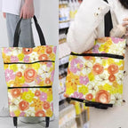 Collapsible Shopping Grocery Bag with Wheels Rolling Tote Bag with Wheels Large Reusable Shopping Bags Foldable Cart(Chrysanthemum,Large)