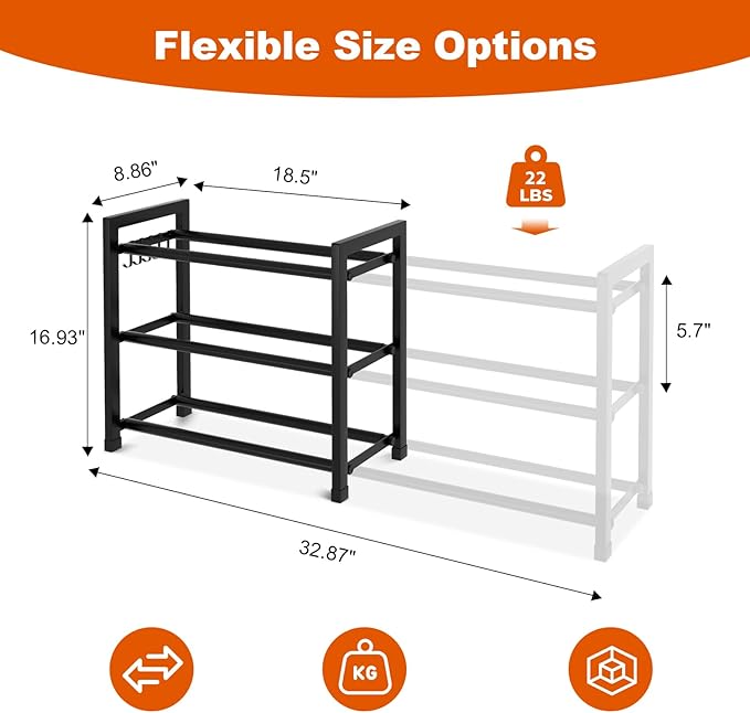 Expandable Shoe Rack for Closet Adjustable Metal Shoe Rack for Entryway 18.5"-33" Free Standing Shoe Organizer 12 Pairs with 