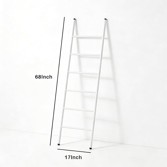 6-Tier Blanket Ladder 68 Inch Wall-Leaning Towel Rack for Living Room and Bedroom, Easy Assembly - White