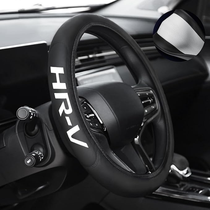 Leather Steering Wheel Cover with a Rubber Inner Ring fit for 14-15 Inch Breathable Lightweight Easy to Install Compatible wi